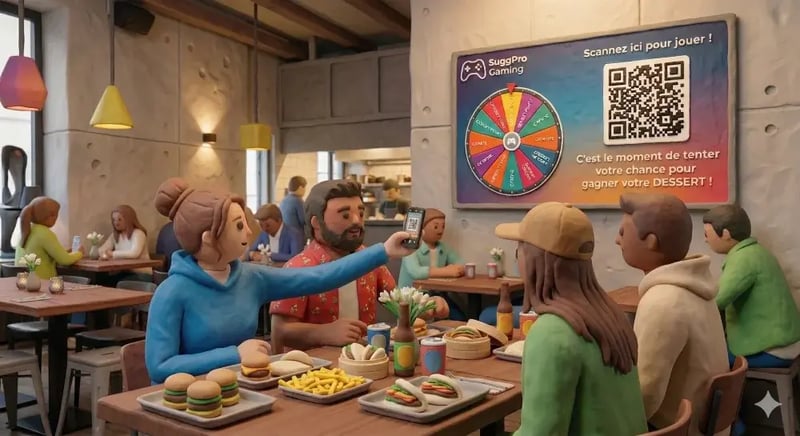 Visuel restaurant avec ecran et un jeu SuggPro Gaming - 6 play doh